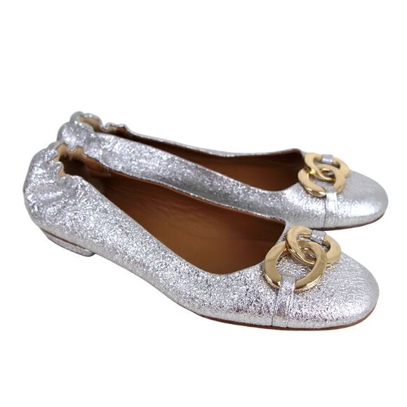 Gianna Meliani METALLIC SILVER GENUINE LEATHER FLAT BALLET SLIP ON SHOES Sz 38 - Picture 6 of 10
